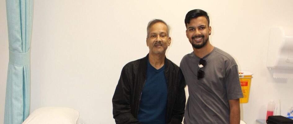Father and son who celebrate successful kidney transplant