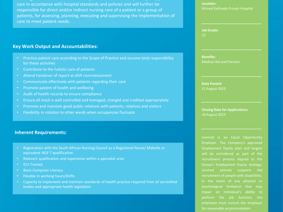 General ICU Registered Nurse ICU Trained Archives Lenmed Hospital Group