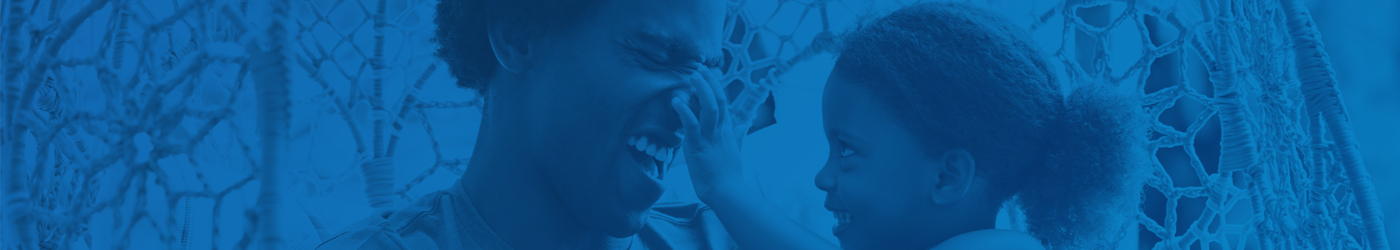 girl baby playing with father's nose with a blue filter