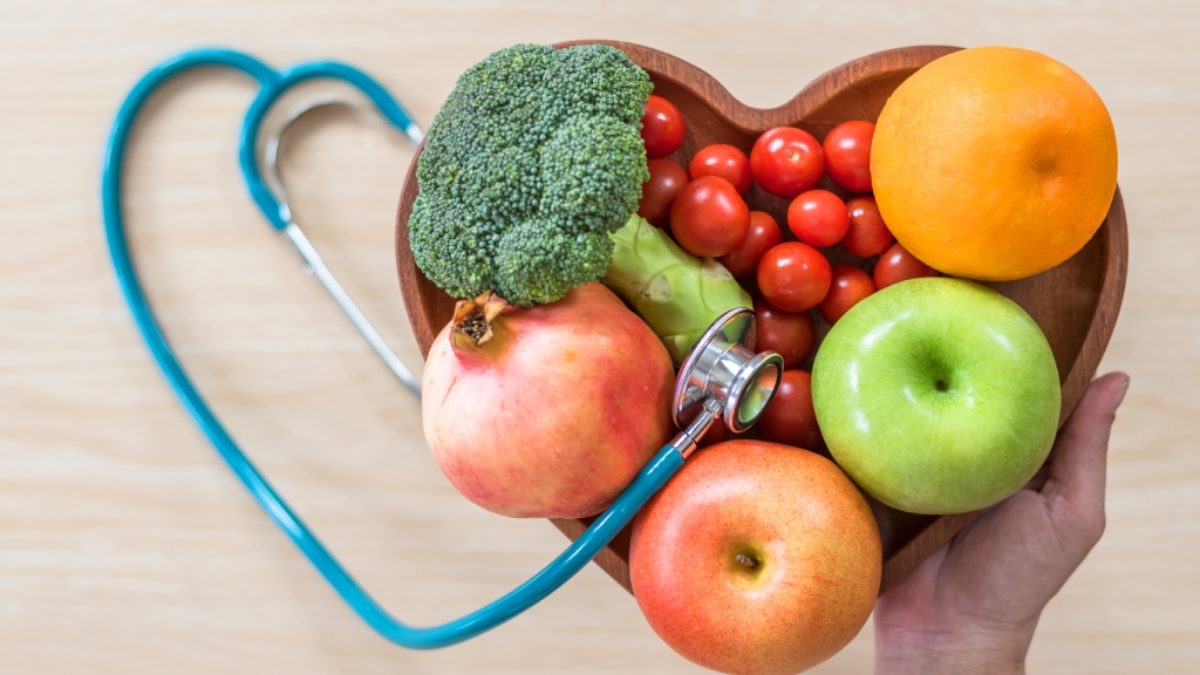 heart-shaped fruit and vegetable basket with heart-shaped sethescope