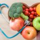 heart-shaped fruit and vegetable basket with heart-shaped sethescope