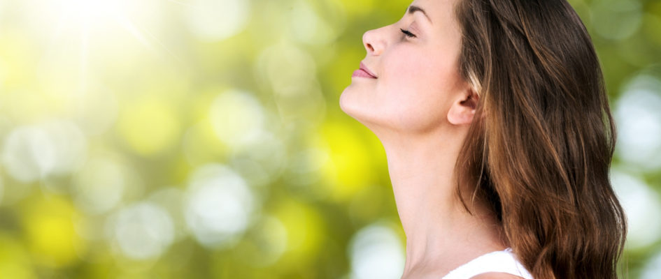 Woman taking a breath