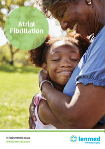 atrial fibrillation with woman and daughter hugging as a background