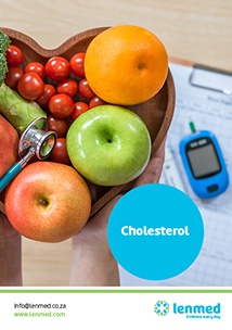 cholesterol brochure cover with fruits as a. background