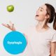dysphagia brochure cover with woman throwing an apple as a background