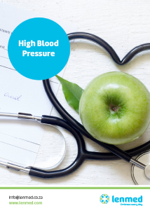 high blood pressure cover with sethescope and an apple as a background
